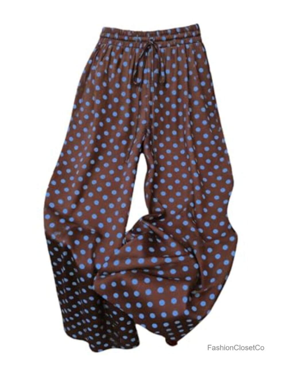 Wide Leg Satin Pants Elastic Drawstring Lounge Trousers Polka Dot - Picture 1 of 4